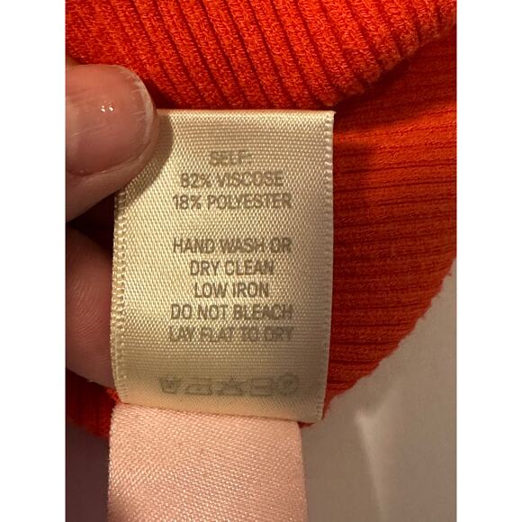 LAPOINTE One Shoulder Rib Knit Orange Midi Designer Dress XS Wedding Vacation - Picture 9 of 10